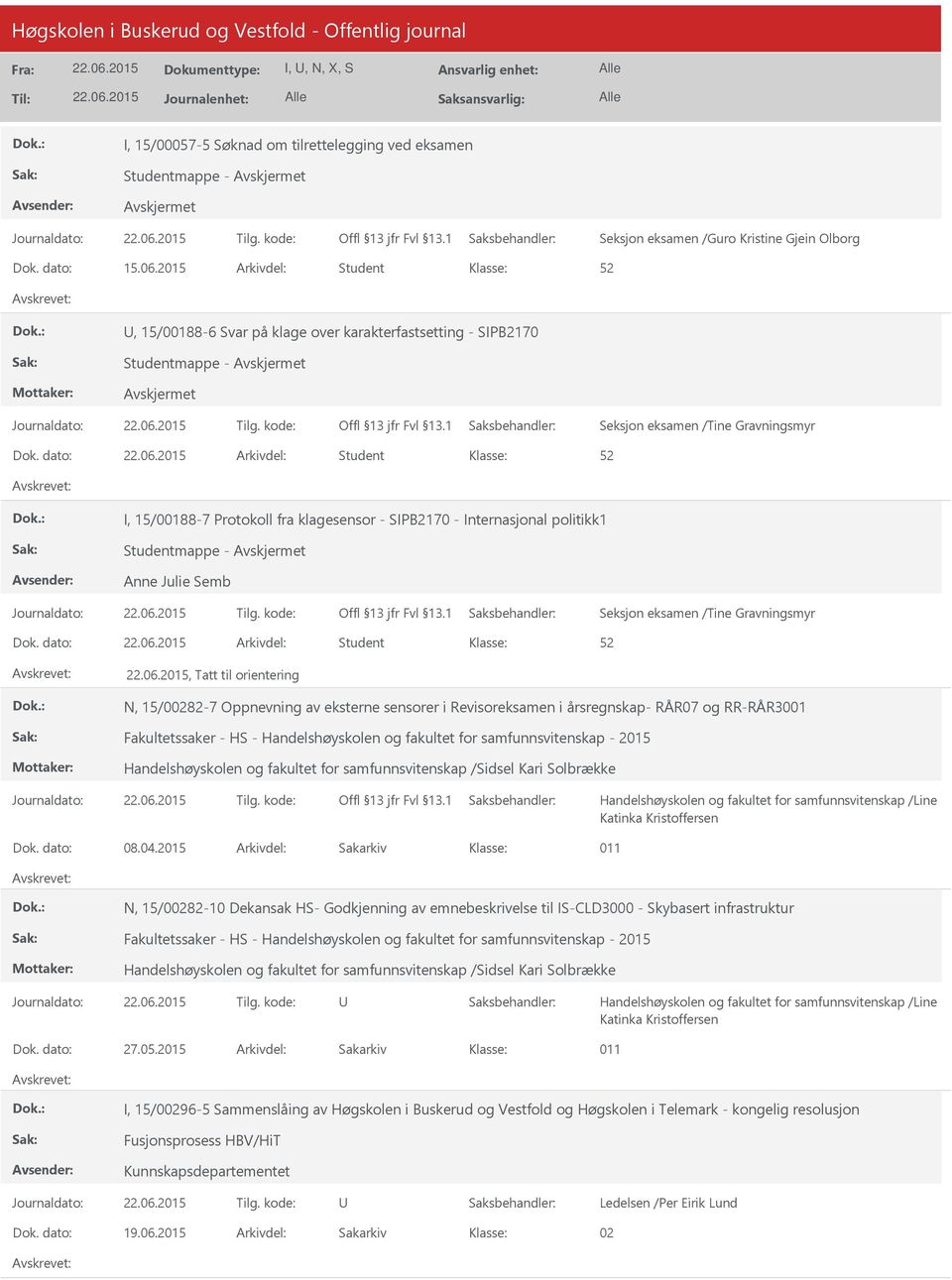 dato: Arkivdel: Student I, 15/00188-7 Protokoll fra klagesensor - SIPB2170 - Internasjonal politikk1 Studentmappe - Anne Julie Semb Dok.