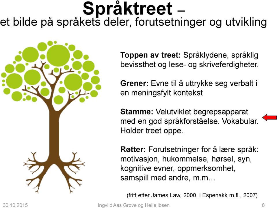 Grener: Evne til å uttrykke seg verbalt i en meningsfylt kontekst Stamme: Velutviklet begrepsapparat med en god språkforståelse.