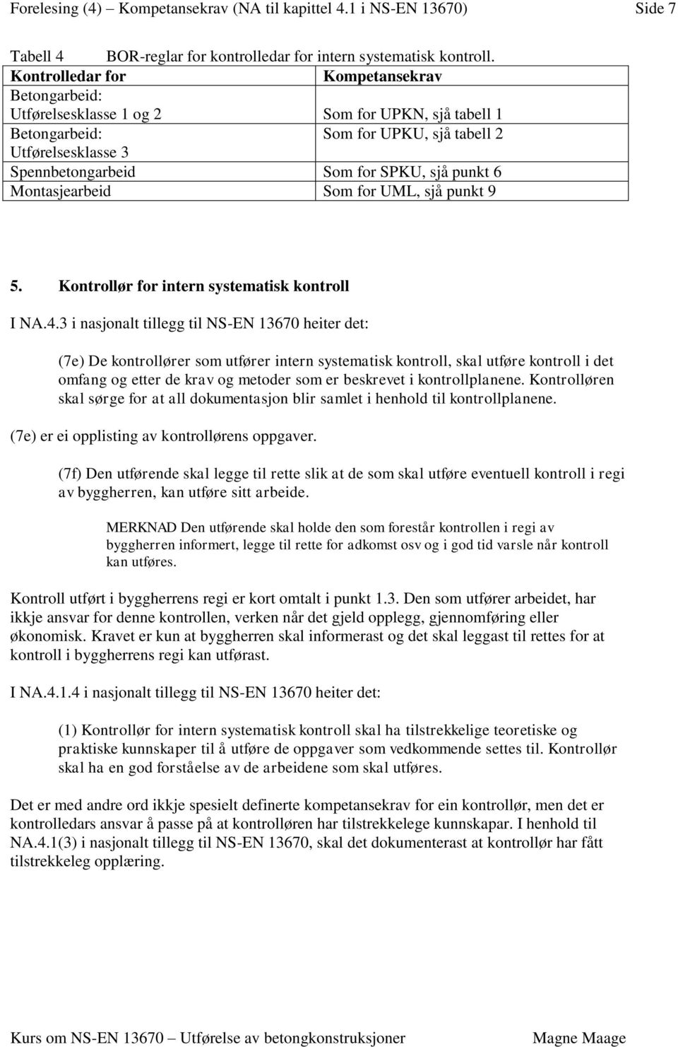 6 Montasjearbeid Som for UML, sjå punkt 9 5. Kontrollør for intern systematisk kontroll I NA.4.