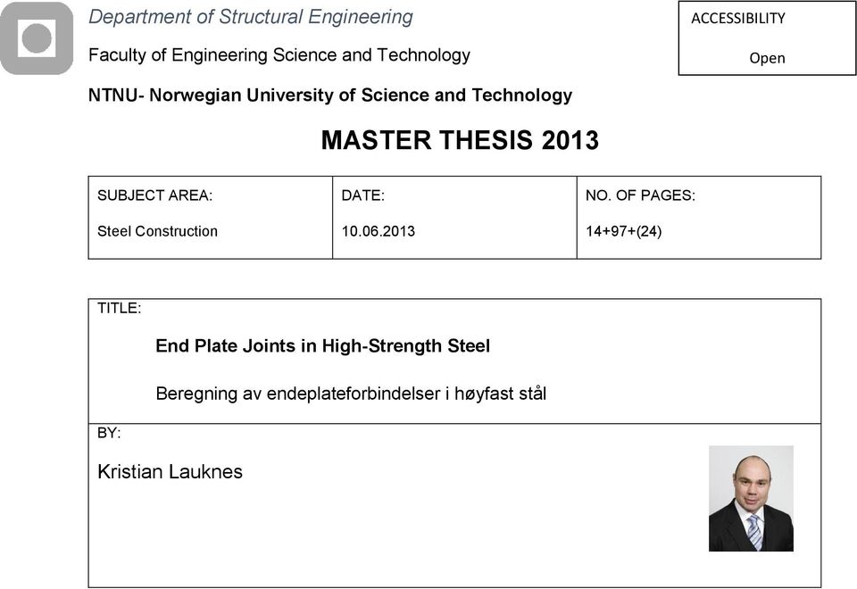 SUBJECT AREA: Steel Construction DATE: 10.06.2013 NO.