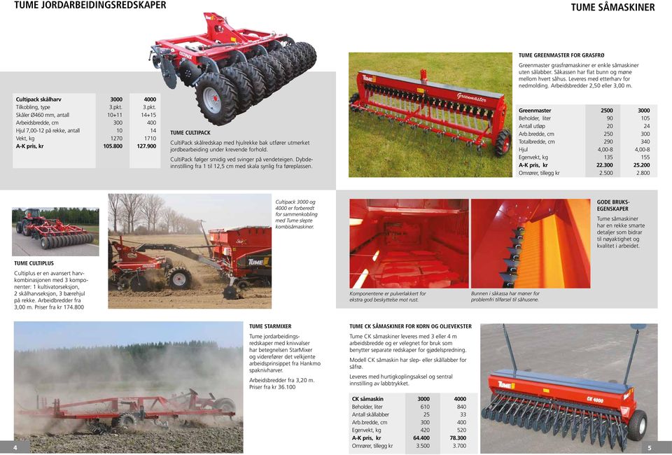 900 TUME CULTIPACK CultiPack skålredskap med hjulrekke bak utfører utmerket jordbearbeiding under krevende forhold. CultiPack følger smidig ved svinger på vendeteigen.