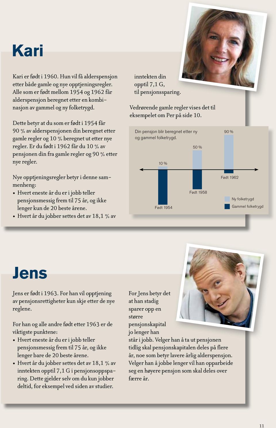 Dette betyr at du som er født i 1954 får 90 % av alderspensjonen din beregnet etter gamle regler og 10 % beregnet ut etter nye regler.