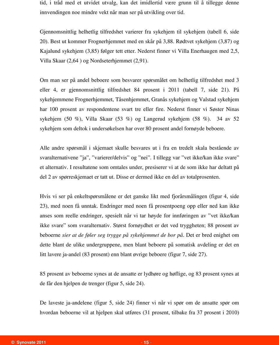 Rødtvet sykehjem (,) og Kajalund sykehjem (,) følger tett etter. Nederst finner vi Villa Enerhaugen med,, Villa Skaar (, ) og Nordseterhjemmet (,).