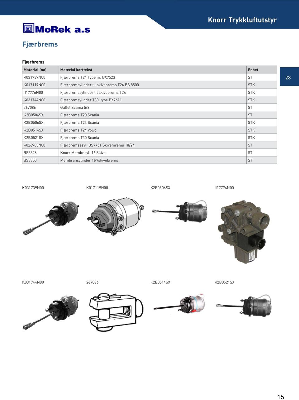 T30, type BX7611 STK 267086 Gaffel Scania 5/8 ST K2B0504SX Fjærbrems T20 Scania ST K2B0506SX Fjærbrems T24 Scania STK K2B0514SX Fjærbrems T24 Volvo