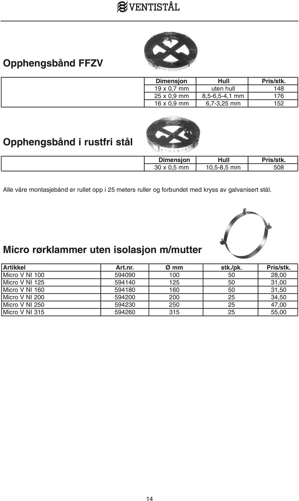 30 x 0,5 mm 10,5-8,5 mm 508 Alle våre montasjebånd er rullet opp i 25 meters ruller og forbundet med kryss av galvanisert stål.