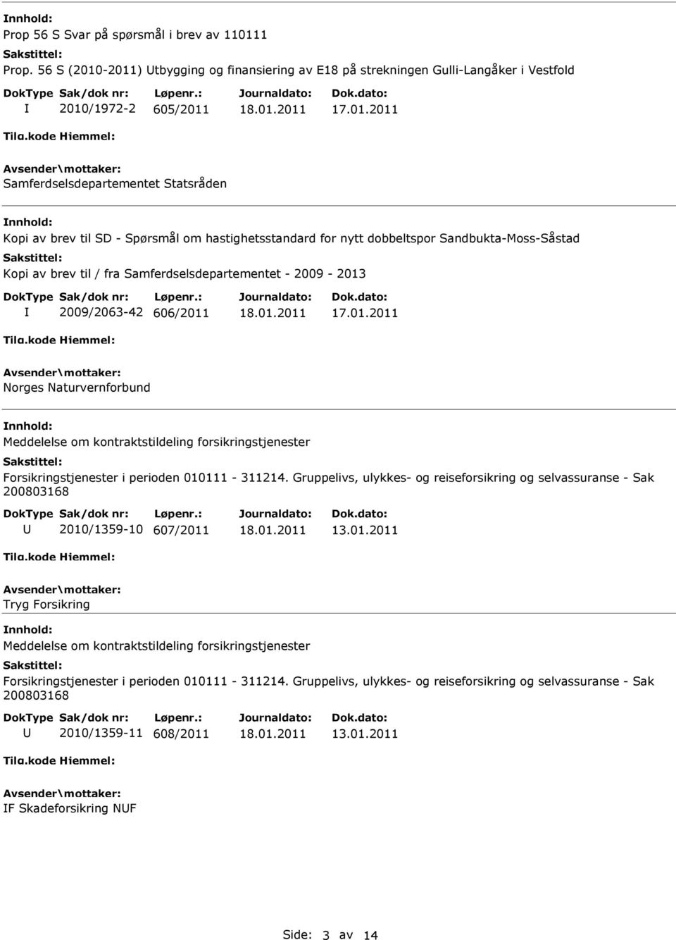 for nytt dobbeltspor Sandbukta-Moss-Såstad Kopi av brev til / fra Samferdselsdepartementet - 2009-2013 2009/2063-42 606/2011 Norges Naturvernforbund Meddelelse om kontraktstildeling