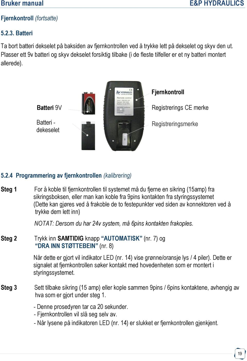 Fjernkontroll Batteri 9V Batteri - dekeselet Registrerings CE merke Registreringsmerke 5.2.