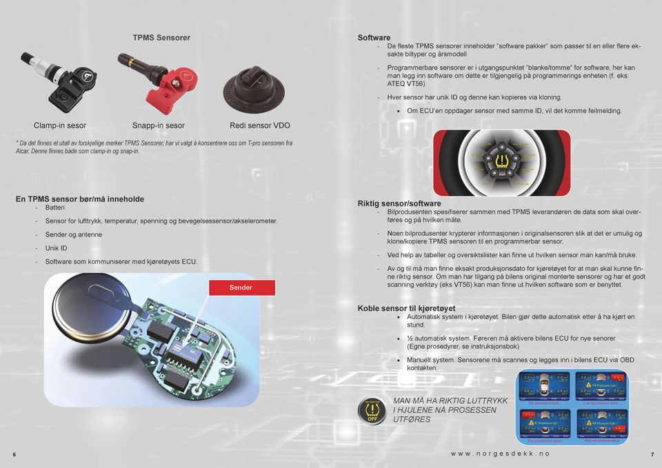 eks: ATEQ VT56) - Hver sensor har unik ID og denne kan kopieres via kloning. Om ECU en oppdager sensor med samme ID, vil det komme feilmelding.