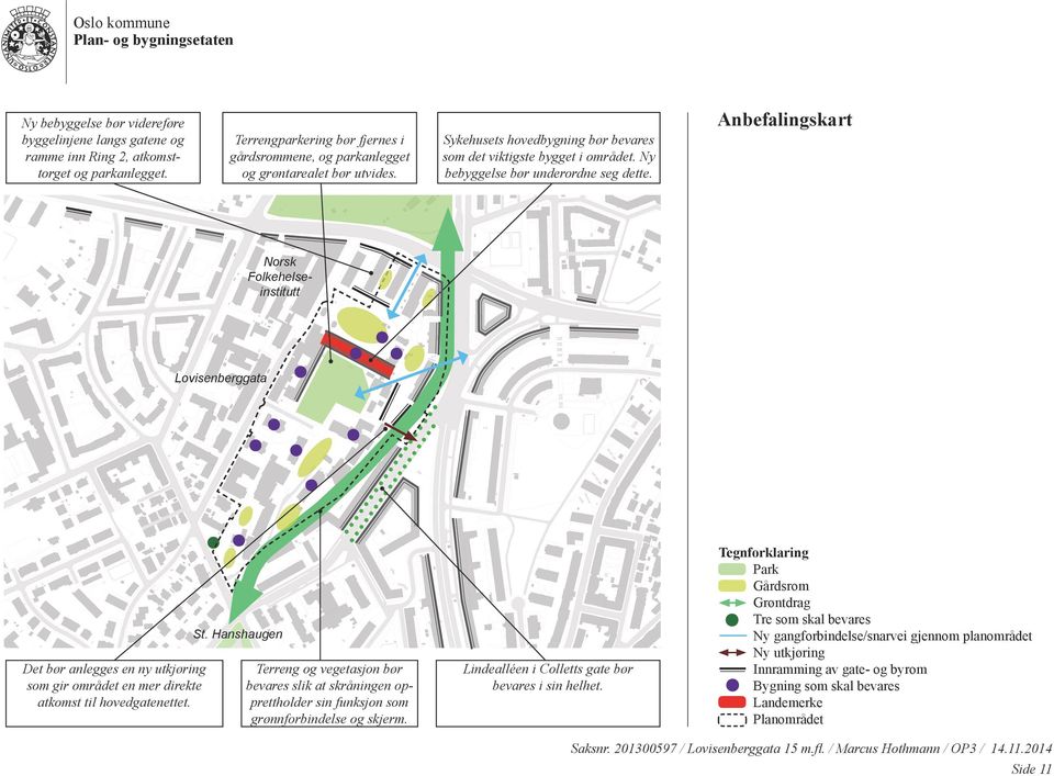 Anbefalingskart Norsk Folkehelseinstitutt Lovisenberggata Det bør anlegges en ny utkjøring som gir området en mer direkte atkomst til hovedgatenettet. St.