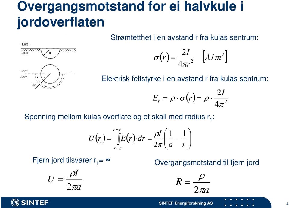 r) = ρ 2 Spenning mellom kulas overflate og et skall med radius r 1 : U Fjern jord tilsvarer r 1 = ρi