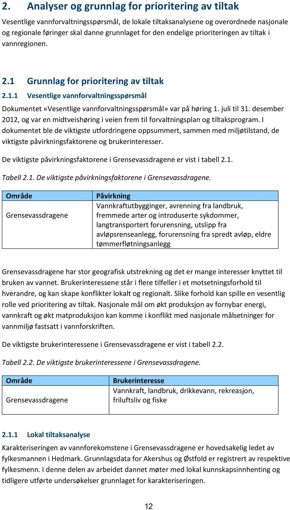 juli til 31. desember 2012, og var en midtveishøring i veien frem til forvaltningsplan og tiltaksprogram.