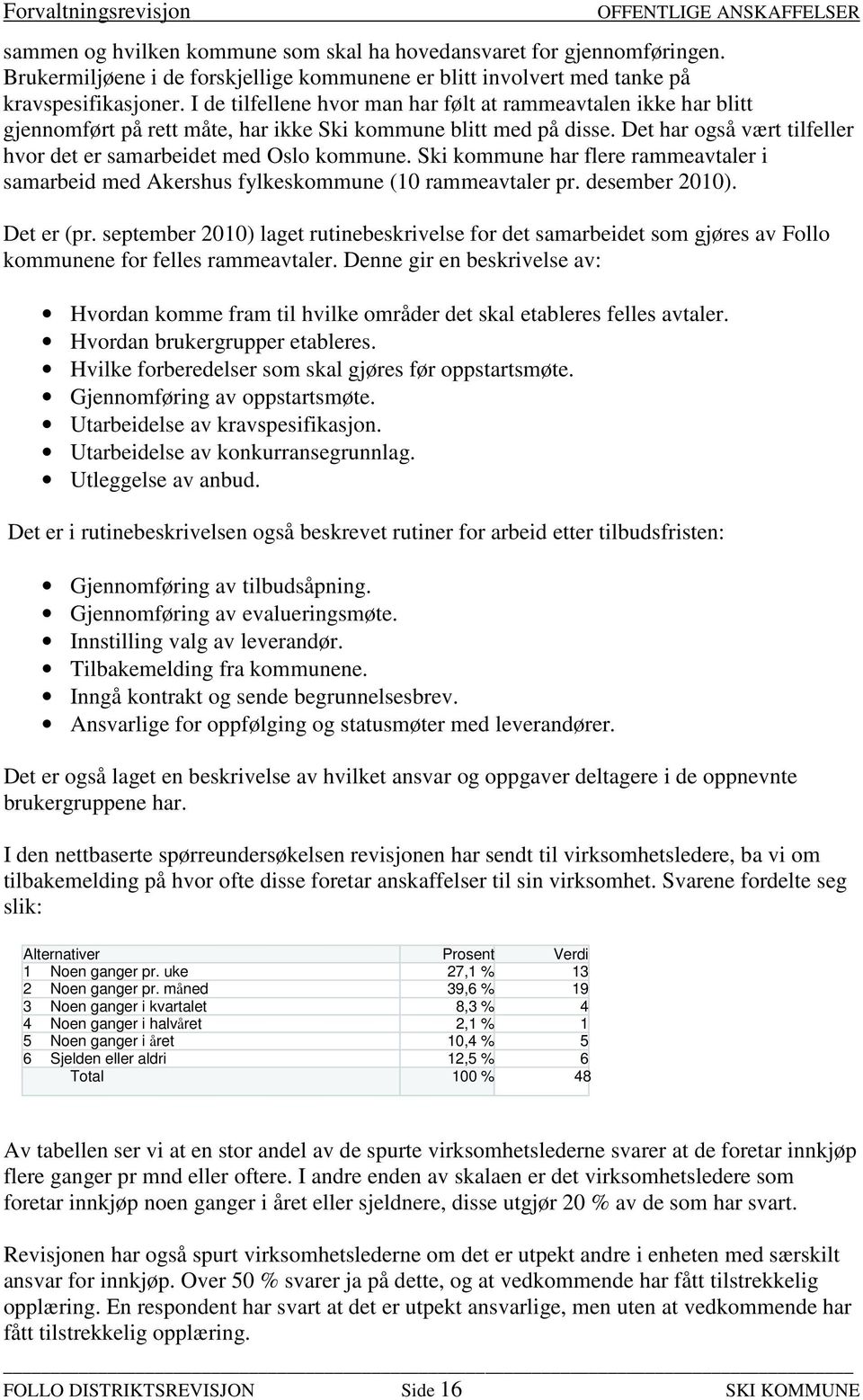 Det har også vært tilfeller hvor det er samarbeidet med Oslo kommune. Ski kommune har flere rammeavtaler i samarbeid med Akershus fylkeskommune (10 rammeavtaler pr. desember 2010). Det er (pr.