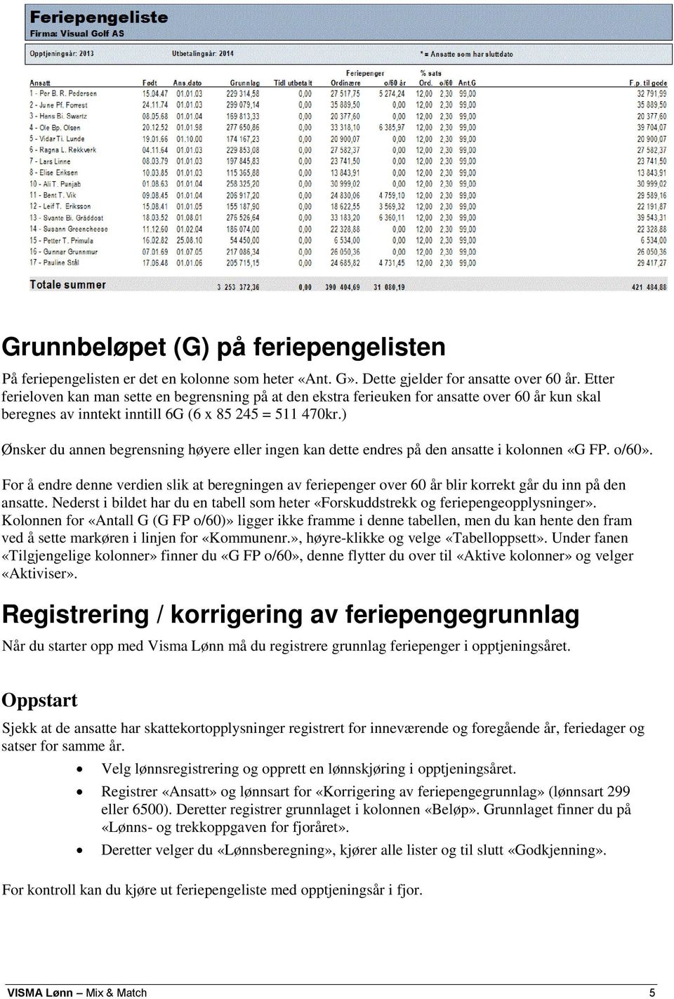 ) Ønsker du annen begrensning høyere eller ingen kan dette endres på den ansatte i kolonnen «G FP. o/60».