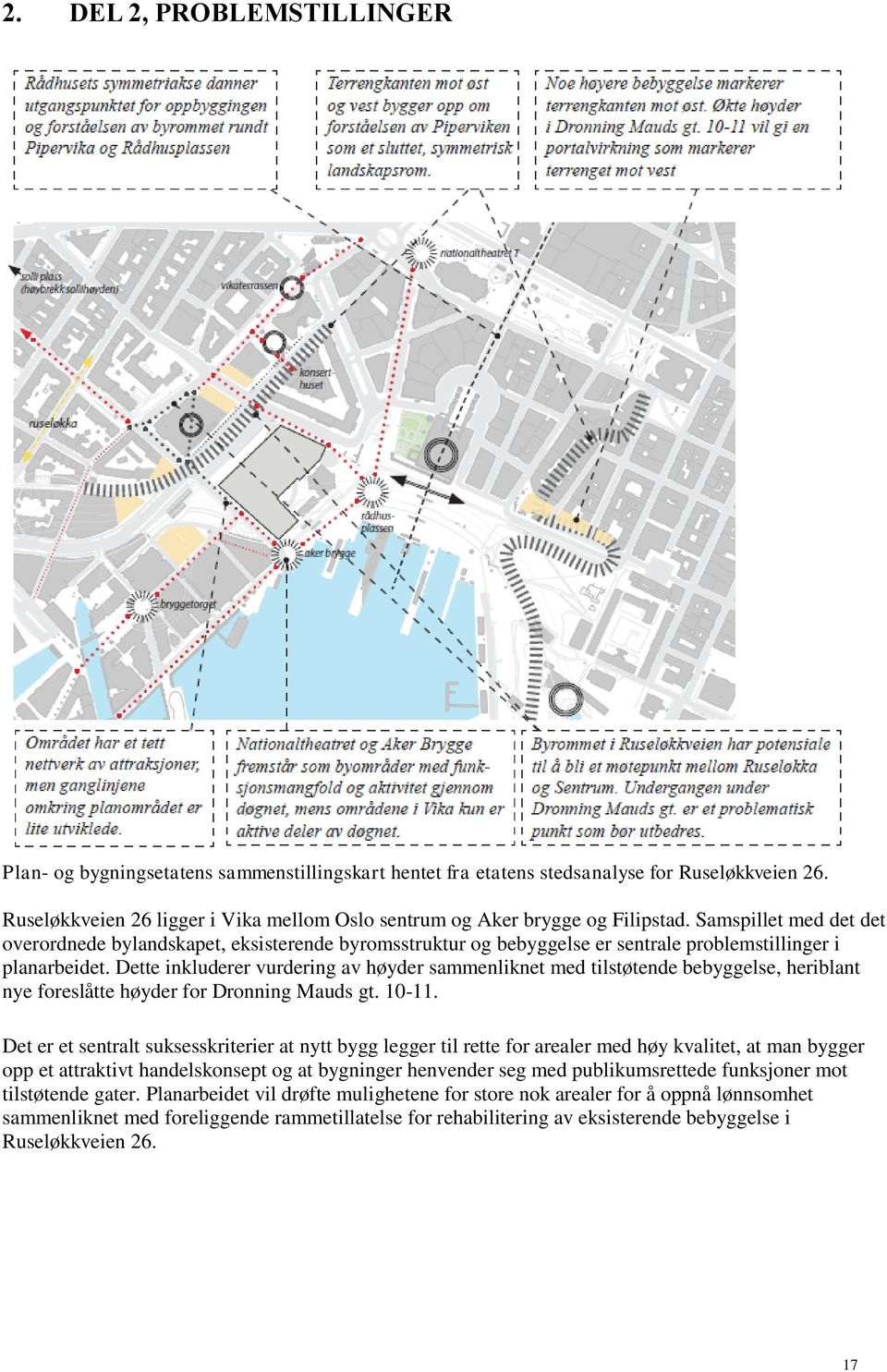 Samspillet med det det overordnede bylandskapet, eksisterende byromsstruktur og bebyggelse er sentrale problemstillinger i planarbeidet.