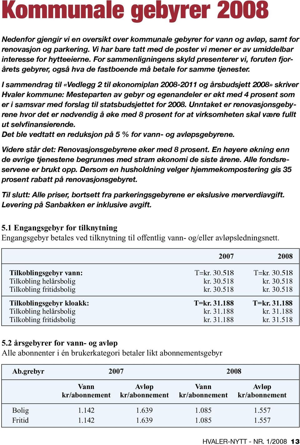 For sammenligningens skyld presenterer vi, foruten fjorårets gebyrer, også hva de fastboende må betale for samme tjenester.