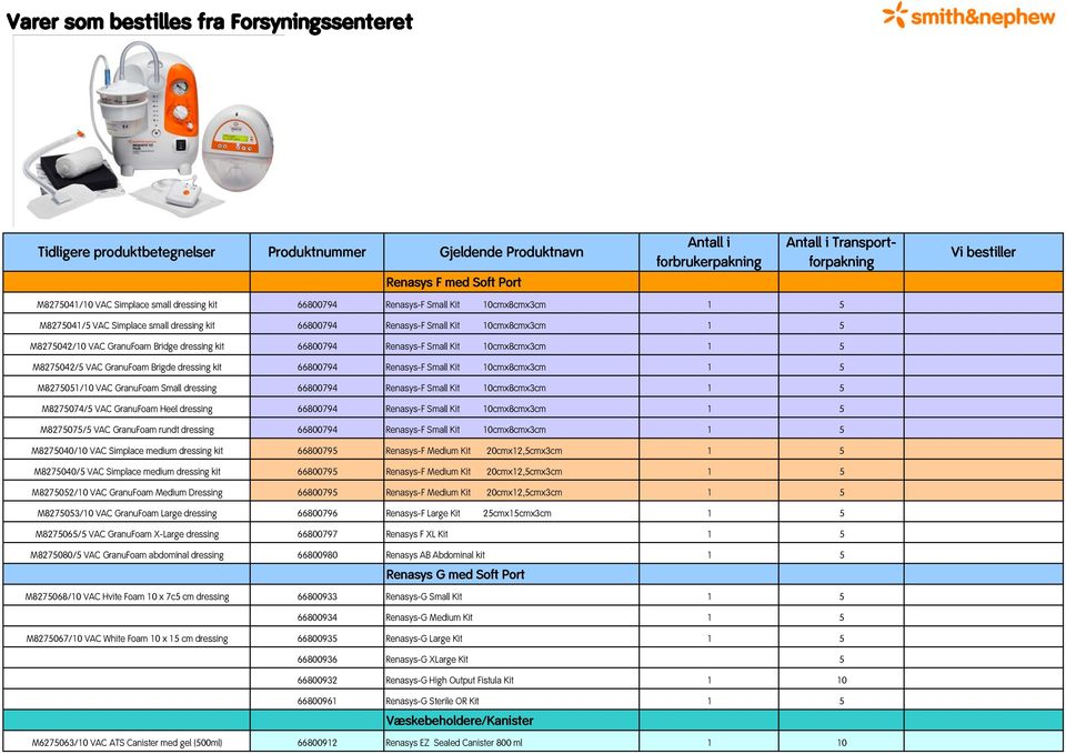 GranuFoam Bridge dressing kit 66800794 Renasys-F Small Kit 10cmx8cmx3cm 1 5 M8275042/5 VAC GranuFoam Brigde dressing kit 66800794 Renasys-F Small Kit 10cmx8cmx3cm 1 5 M8275051/10 VAC GranuFoam Small