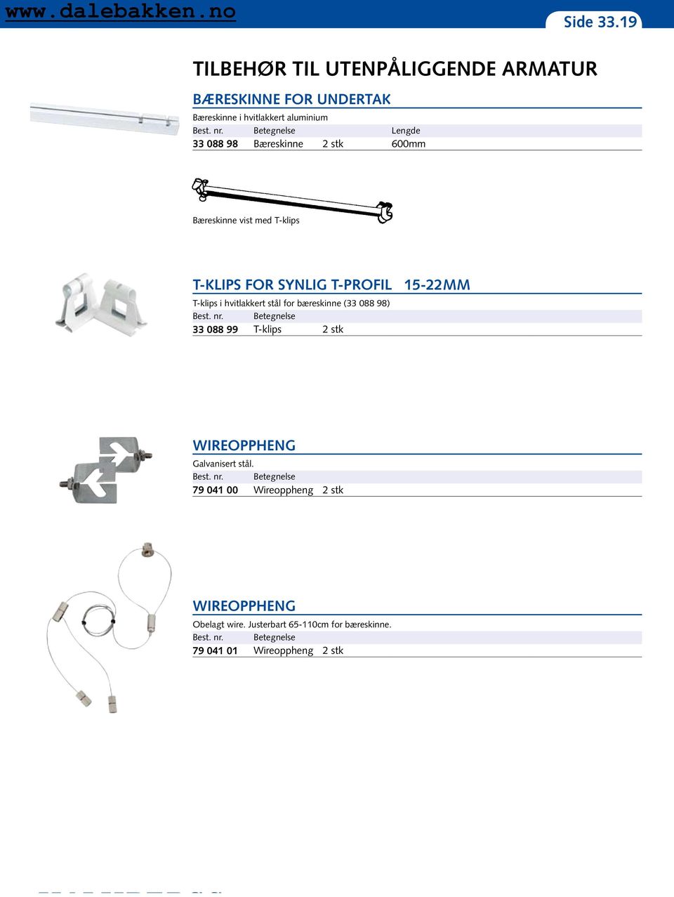 19 Bæreskinne vist med T-klips T-KLIPS FOR SYNLIG T-PROFIL 15-22mm T-klips i hvitlakkert stål for bæreskinne