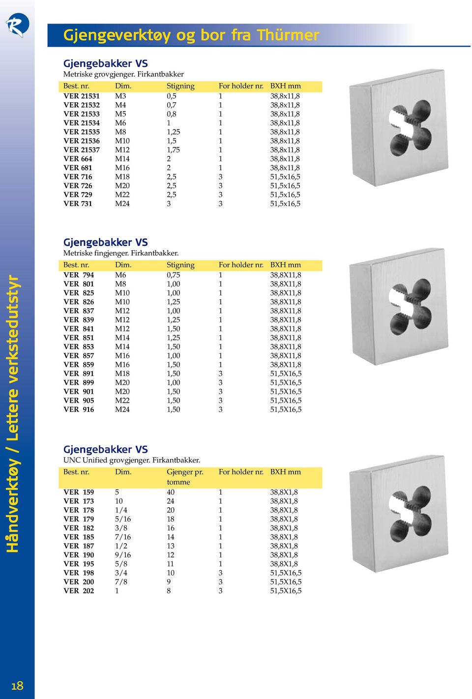 1 38,8x11,8 VER 664 M14 2 1 38,8x11,8 VER 681 M16 2 1 38,8x11,8 VER 716 M18 2,5 3 51,5x16,5 VER 726 M20 2,5 3 51,5x16,5 VER 729 M22 2,5 3 51,5x16,5 VER 731 M24 3 3 51,5x16,5 eduts e verkstedu ere ver