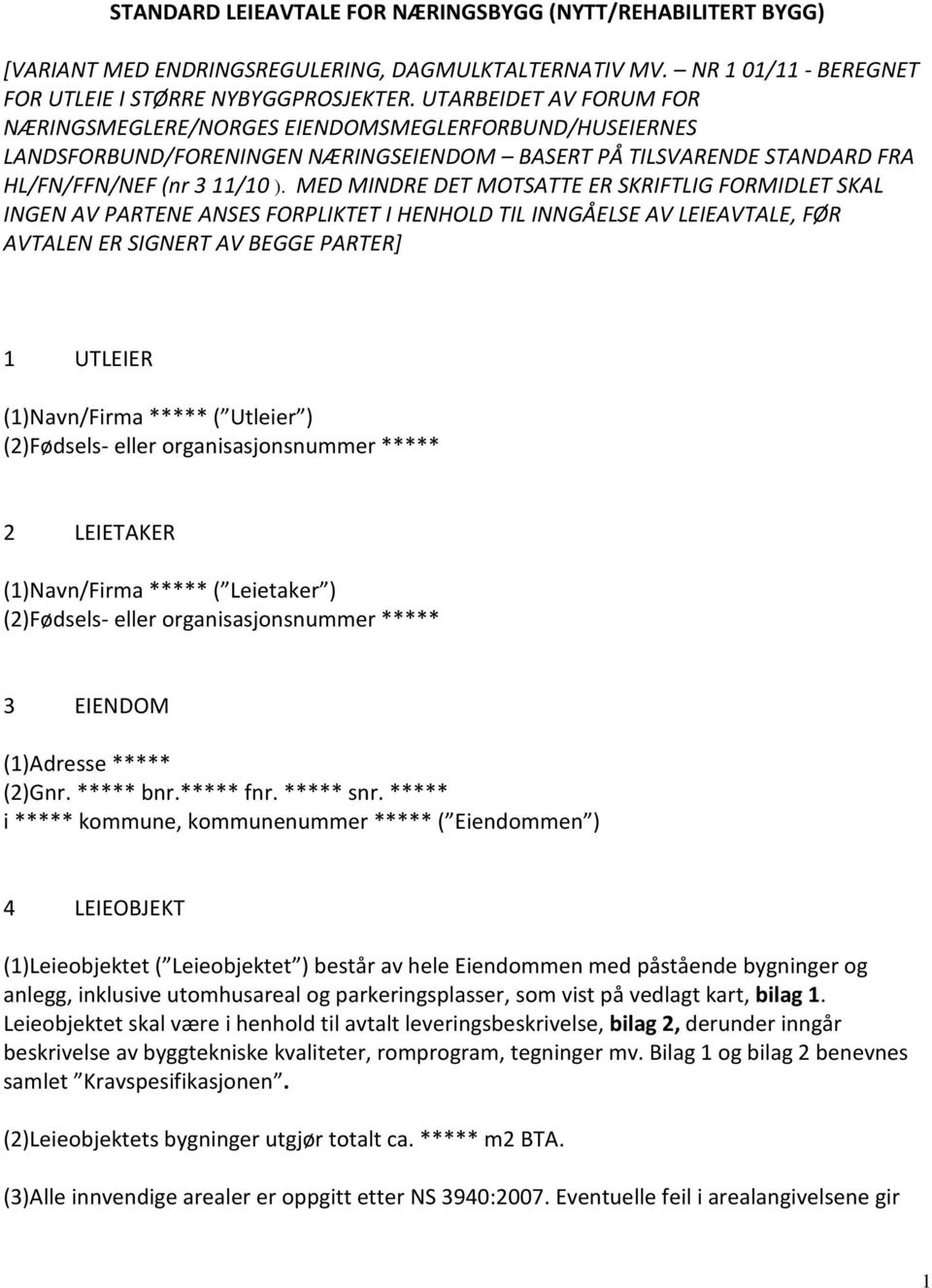 Husleiekontrakt standard