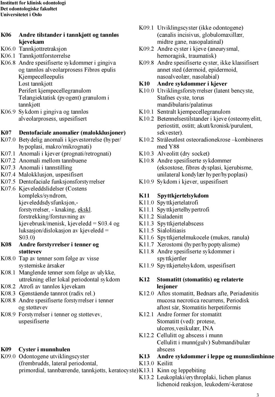 9 Sykdom i gingiva og tannløs alveolarprosess, uspesifisert K07 Dentofaciale anomalier (malokklusjoner) K07.0 Betydelig anomali i kjevestørrelse (hyper/ hypoplasi, makro/mikrognati) K07.