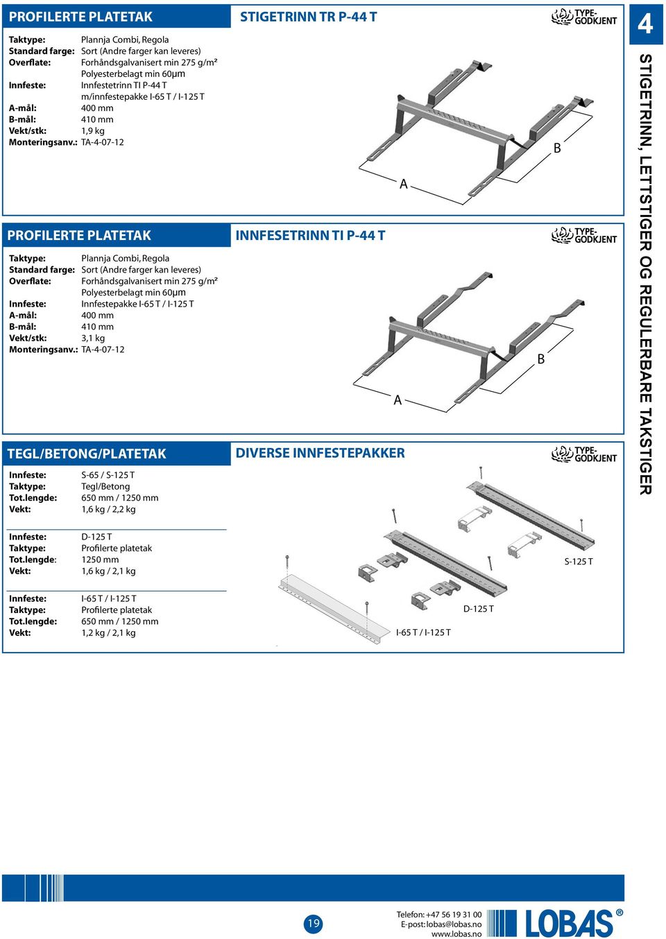 : TA-4-07-12 TEGL/BETONG/PLATETAK Innfeste: S-65 / S-125 T Tegl/Betong Tot.