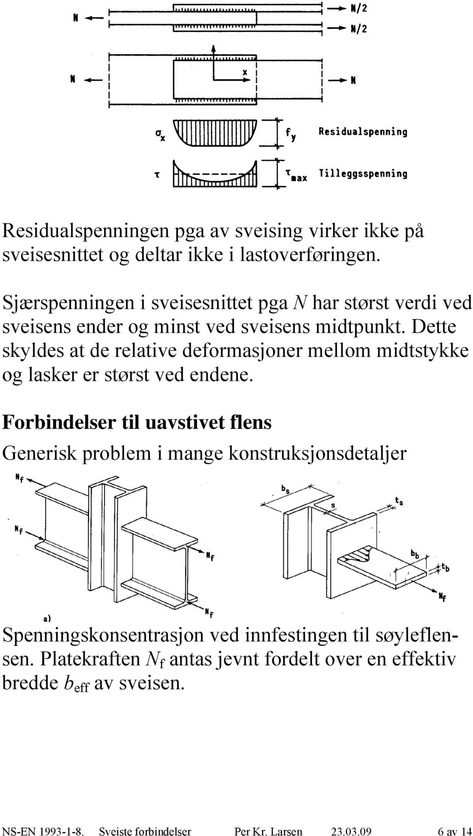 Dette skyldes at de relative deormasjoner mellom midtstykke og lasker er størst ved endene.