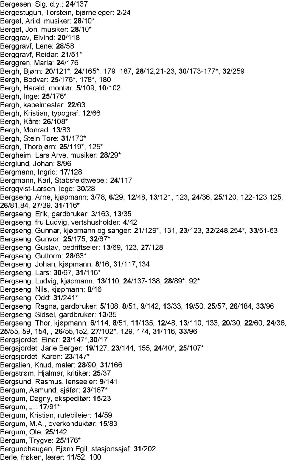 Maria: 24/176 Bergh, Bjørn: 20/121*, 24/165*, 179, 187, 28/12,21-23, 30/173-177*, 32/259 Bergh, Bodvar: 25/176*, 178*, 180 Bergh, Harald, montør: 5/109, 10/102 Bergh, Inge: 25/176* Bergh,