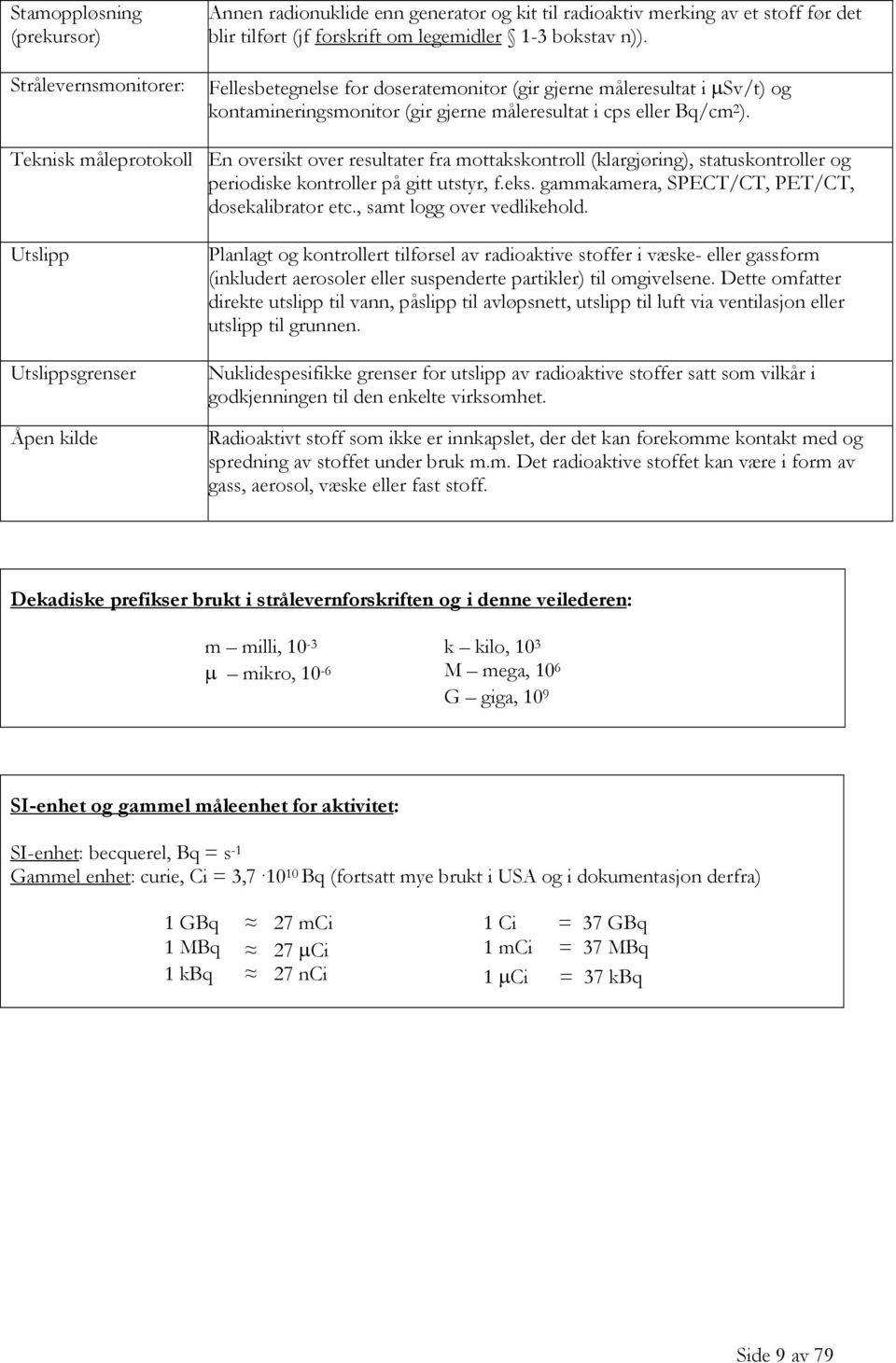 Teknisk måleprotokoll En oversikt over resultater fra mottakskontroll (klargjøring), statuskontroller og periodiske kontroller på gitt utstyr, f.eks. gammakamera, SPECT/CT, PET/CT, dosekalibrator etc.