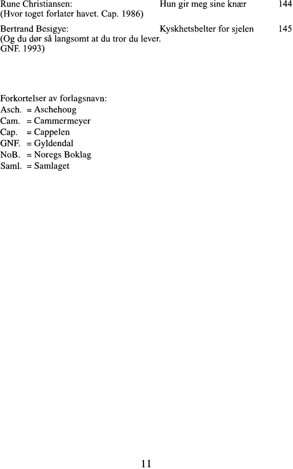 du tror du lever. GNF. 1993) Forkortelser av forlagsnavn: Asch. = Aschehoug Cam.