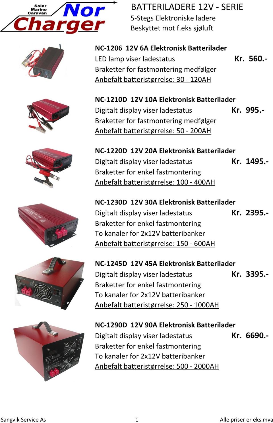 - Braketter for fastmontering medfølger Anbefalt batteristørrelse: 50-200AH NC-1220D 12V 20A Elektronisk Batterilader Digitalt display viser ladestatus Kr. 1495.