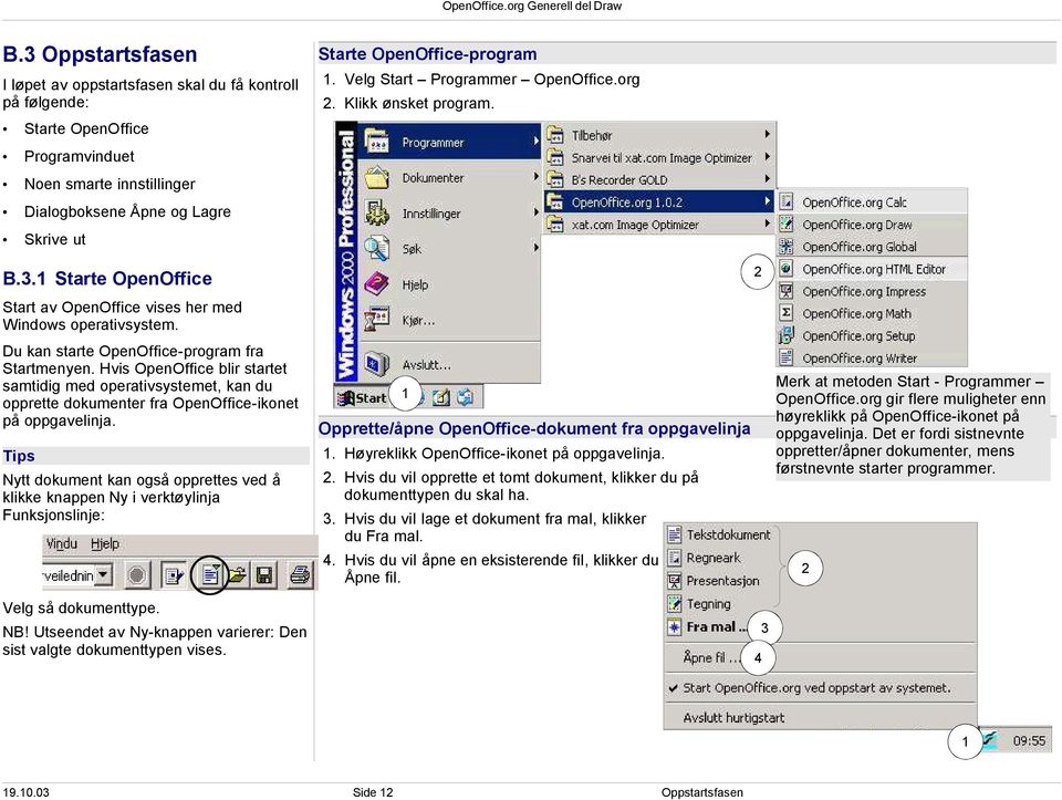 .1 Starte OpenOffice Start av OpenOffice vises her med Windows operativsystem. Du kan starte OpenOffice-program fra Startmenyen.
