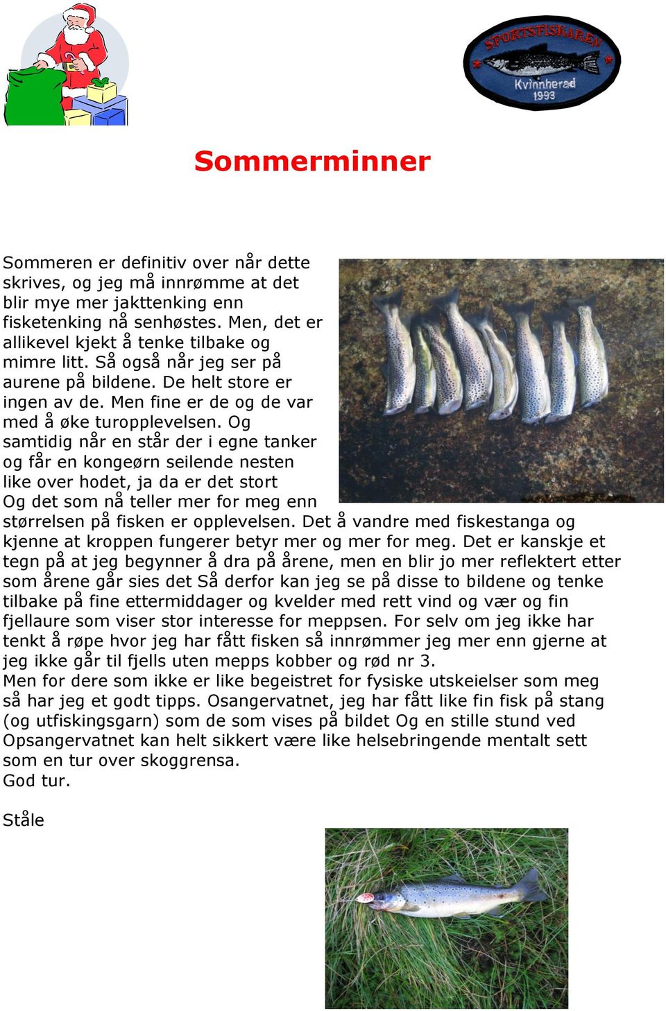 Og samtidig når en står der i egne tanker og får en kongeørn seilende nesten like over hodet, ja da er det stort Og det som nå teller mer for meg enn størrelsen på fisken er opplevelsen.