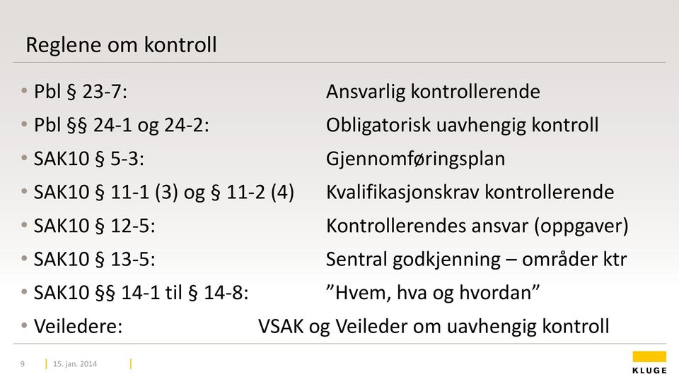 kontrollerende SAK10 12-5: Kontrollerendes ansvar (oppgaver) SAK10 13-5: Sentral godkjenning