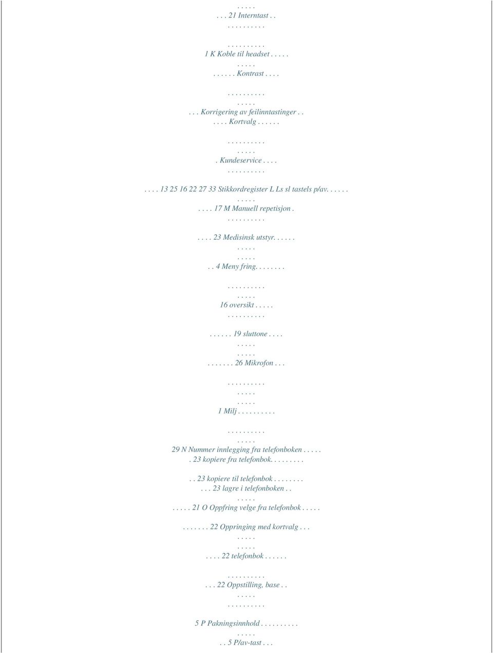 19 sluttone...... 26 Mikrofon... 1 Milj 29 N Nummer innlegging fra telefonboken. 23 kopiere fra telefonbok...... 23 kopiere til telefonbok.