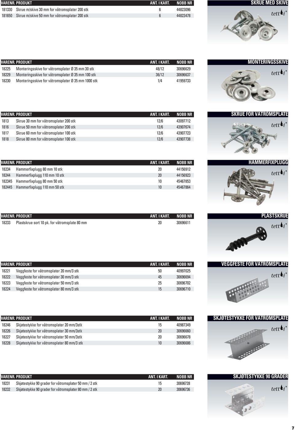 NOBB NR 18225 Monteringsskive for våtromsplater Ø 35 mm 30 stk 48/12 30696629 18229 Monteringsskive for våtromsplater Ø 35 mm 100 stk 36/12 30696637 18230 Monteringsskive for våtromsplater Ø 35 mm