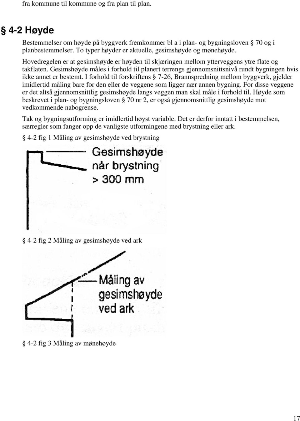 Gesimshøyde måles i forhold til planert terrengs gjennomsnittsnivå rundt bygningen hvis ikke annet er bestemt.