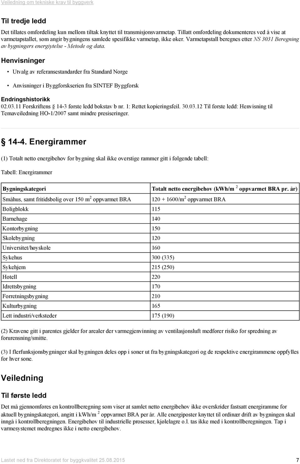 Varmetapstall beregnes etter NS 3031 Beregning av bygningers energiytelse - Metode og data. Endringshistorikk 02.03.11 Forskriftens 14-3 første ledd bokstav b nr. 1: Rettet kopieringsfeil. 30.03.12 Til første ledd: Henvisning til Temaveiledning HO-1/2007 samt mindre presiseringer.