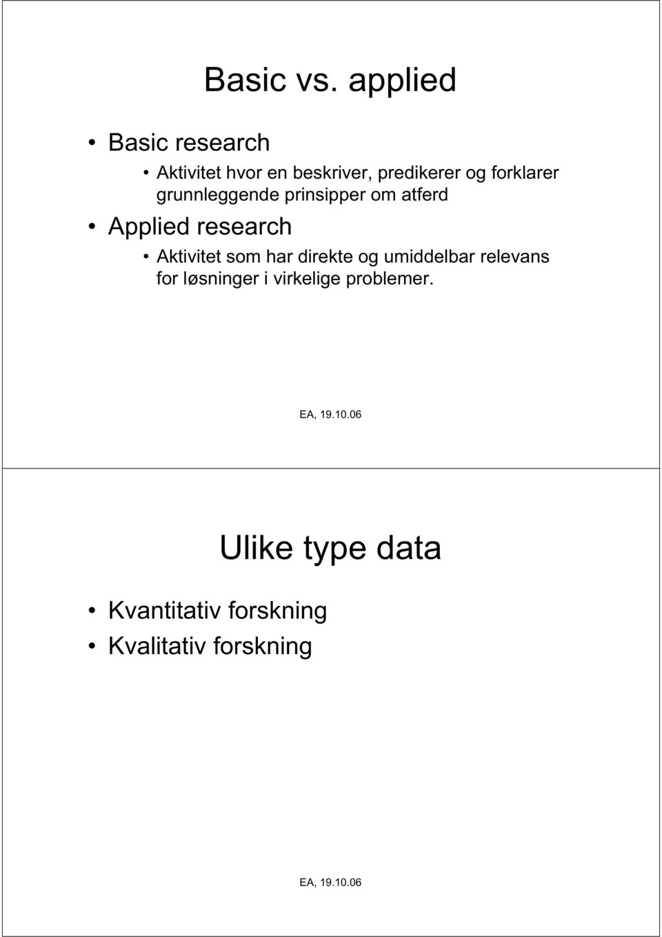 grunnleggende prinsipper om atferd Applied research Aktivitet som har