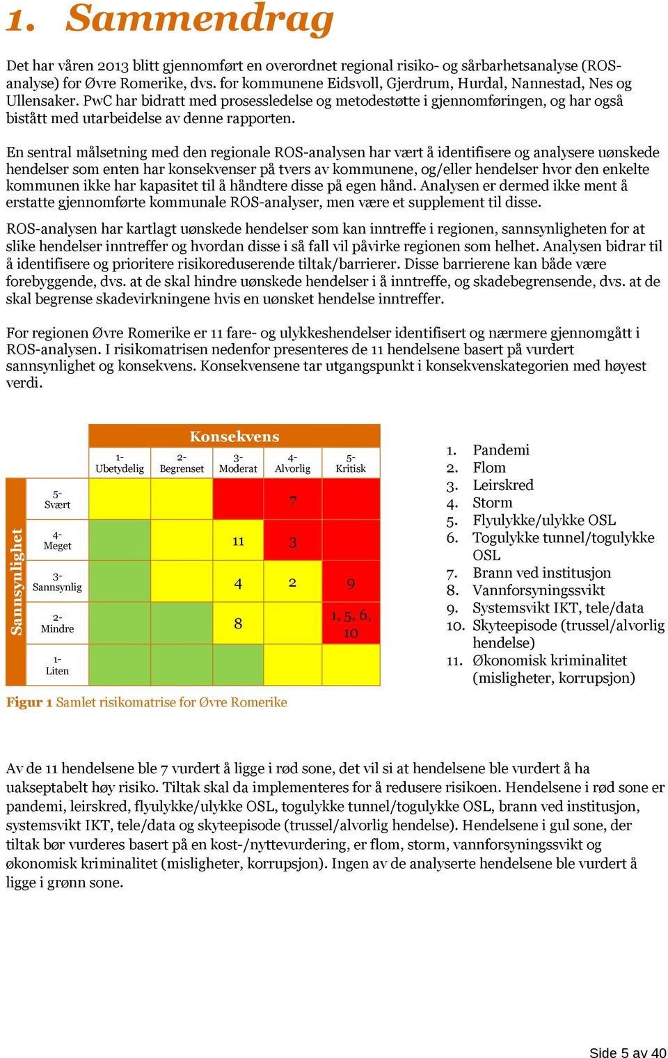 En sentral målsetning med den regionale ROS-analysen har vært å identifisere og analysere uønskede hendelser som enten har konsekvenser på tvers av kommunene, og/eller hendelser hvor den enkelte