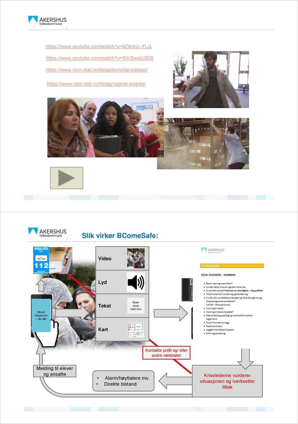 no/blogg/vapnet-angrep/ Slik virker BComeSafe: Video Lyd Bli på klasserom lås dør Tekst Noen sloss med kniv ALARM
