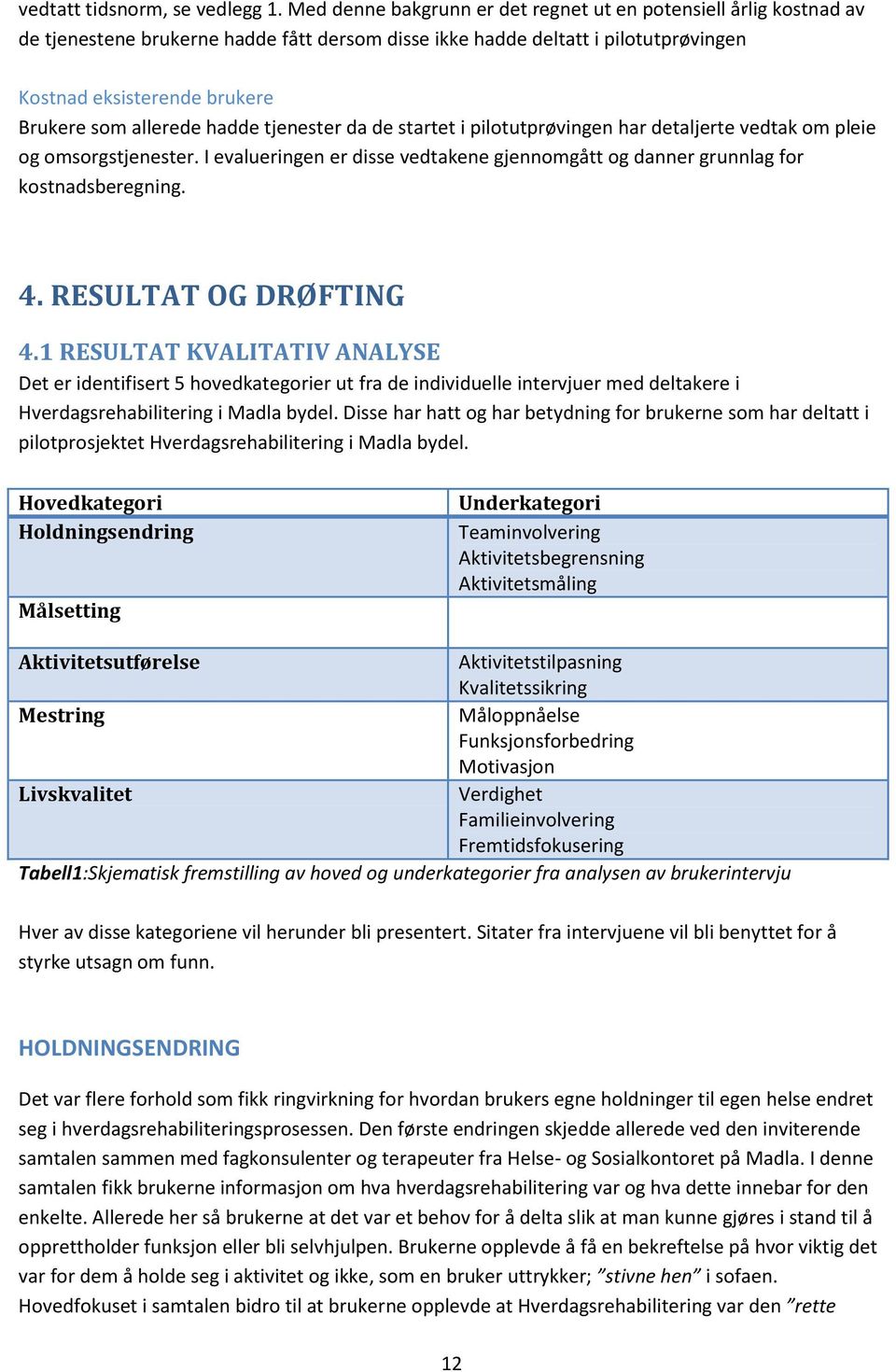 allerede hadde tjenester da de startet i pilotutprøvingen har detaljerte vedtak om pleie og omsorgstjenester. I evalueringen er disse vedtakene gjennomgått og danner grunnlag for kostnadsberegning. 4.