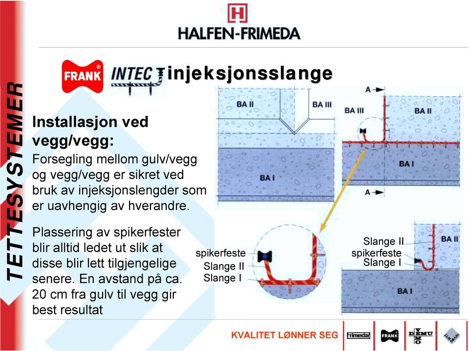 Plassering av spikerfester blir alltid ledet ut slik at disse blir lett tilgjengelige