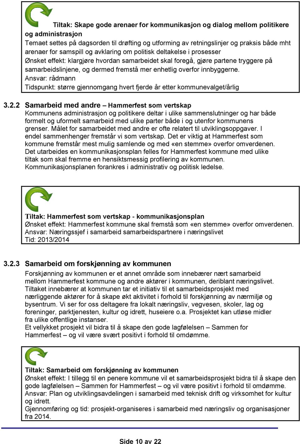 innbyggerne. Ansvar: rådmann Tidspunkt: større gjennomgang hvert fjerde år etter kommunevalget/årlig 3.2.