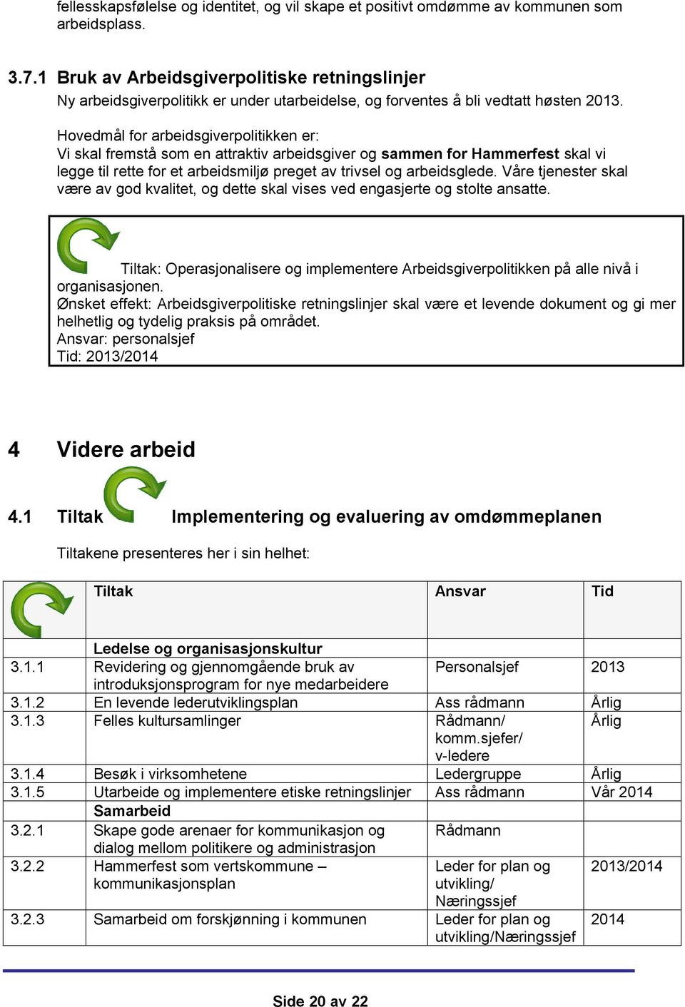 Hovedmål for arbeidsgiverpolitikken er: Vi skal fremstå som en attraktiv arbeidsgiver og sammen for Hammerfest skal vi legge til rette for et arbeidsmiljø preget av trivsel og arbeidsglede.