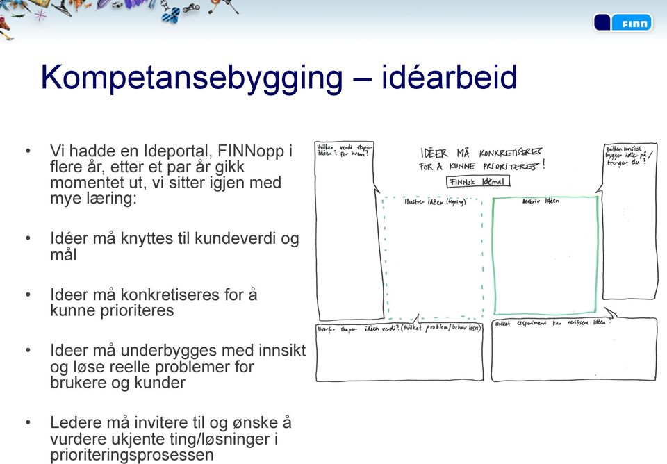 konkretiseres for å kunne prioriteres Ideer må underbygges med innsikt og løse reelle problemer