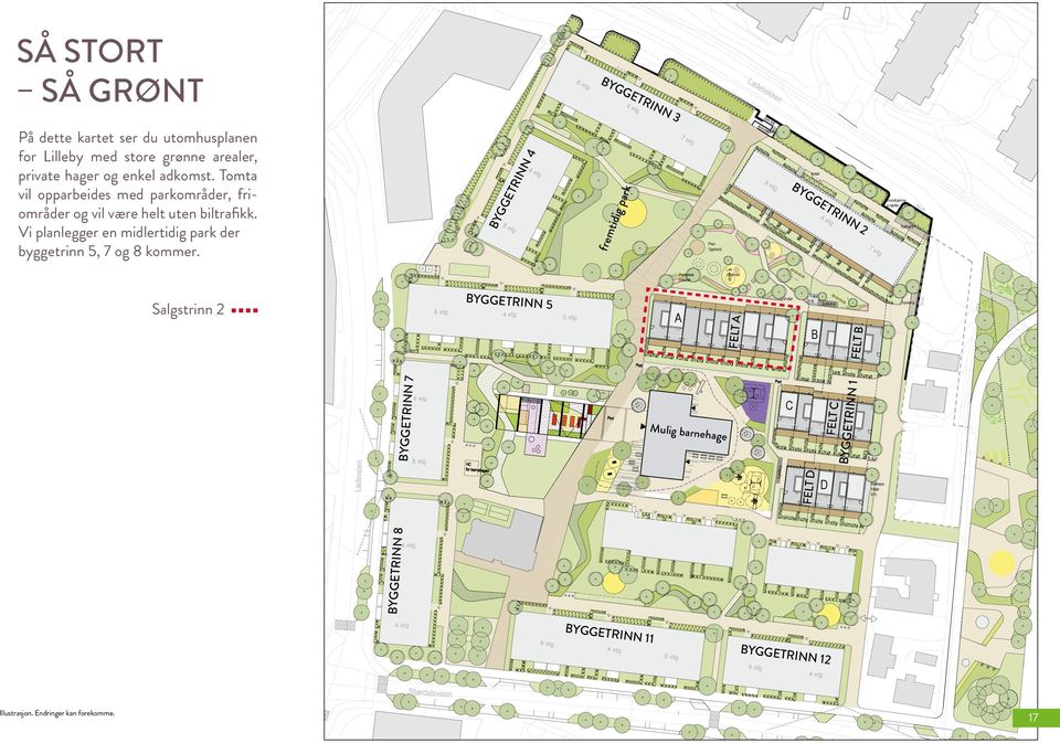 8 etg 4 etg BYGGETRINN 4 fremtidig park 7 etg Plen Opphold Trapp Avfall 8 etg Forhager blokk BYGGETRINN 2 4 etg 7 etg Inn/utkjøring p-kjeller Sykkel-p MUR Plantefelt Stauder Lek Opphold Salgstrinn 2