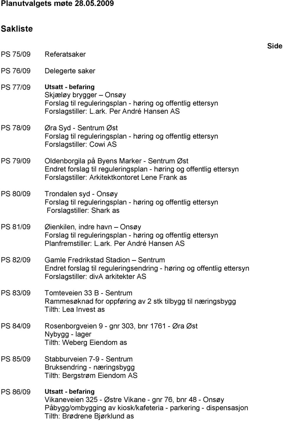 til reguleringsplan - høring og offentlig ettersyn Forslagstiller: L.ark.