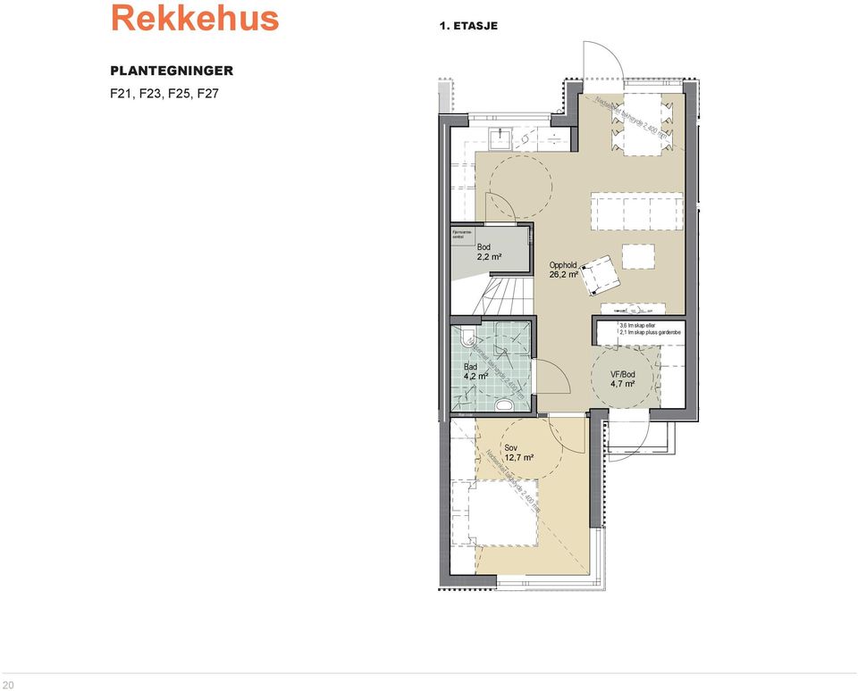 takhøyde 2 400 mm Sportsbod 5,1 m² Fjernvarmesentral Bod 2,2 m² Elskap Opphold