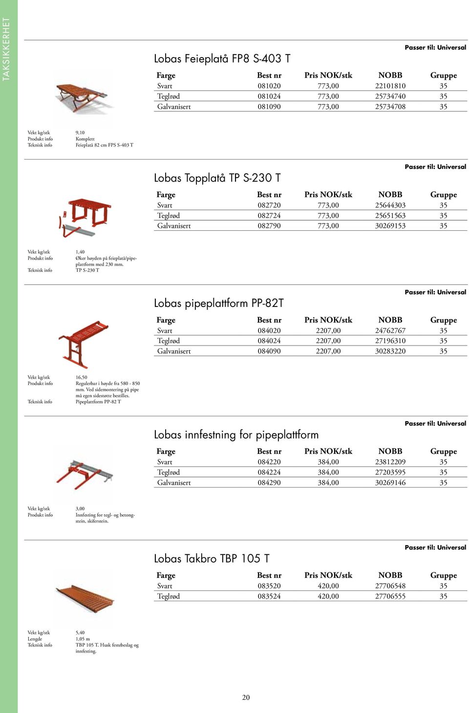 på feieplatå/pipeplattform med 230 mm.