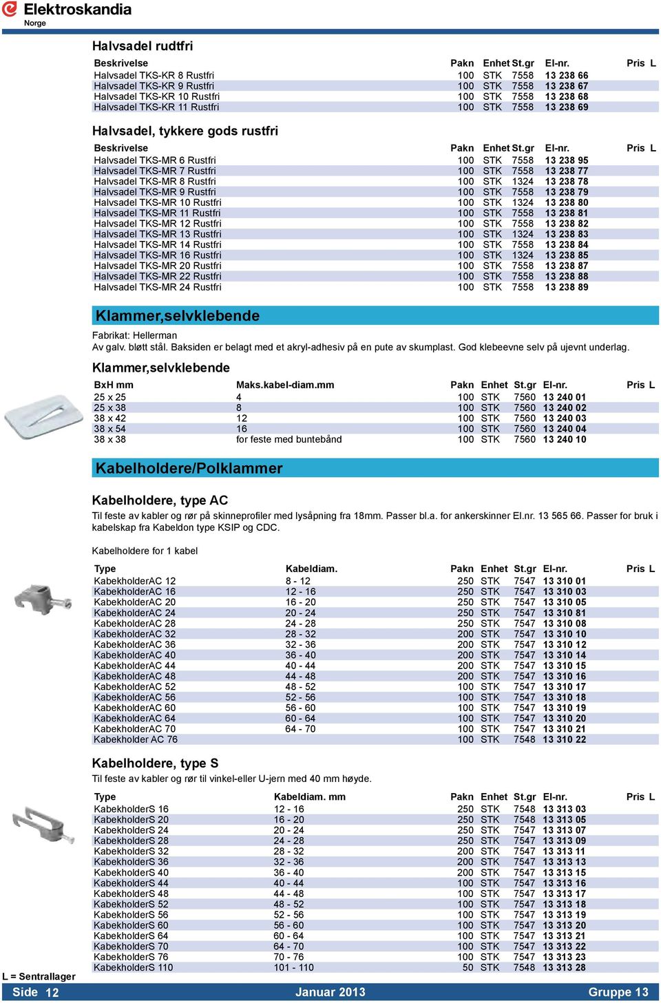 238 78 Halvsadel TKS-MR 9 Rustfri 100 STK 7558 13 238 79 Halvsadel TKS-MR 10 Rustfri 100 STK 1324 13 238 80 Halvsadel TKS-MR 11 Rustfri 100 STK 7558 13 238 81 Halvsadel TKS-MR 12 Rustfri 100 STK 7558